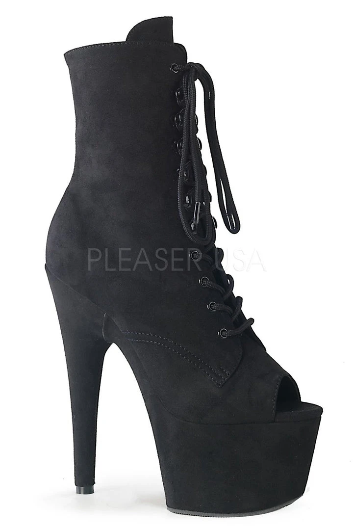 Shoes Pleaser USA Adore-1021FS Faux Suede 7inch Pleaser Peep Toe Boots - Black