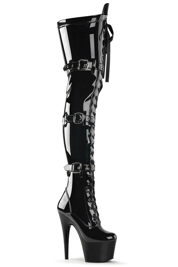 Shoes Pleaser USA Adore-3028 7inch Thigh High Pleaser Boots - Patent Black
