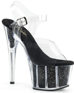 Pleaser USA Adore-708G Glitter Filled 7inch Pleasers - Black Shoes