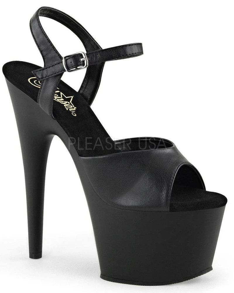 Pleaser USA Adore-709 Faux Leather 7inch Pleasers - Matte Black Shoes