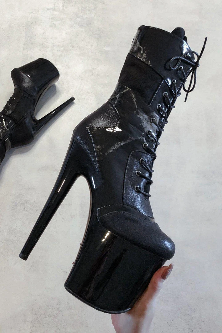 Hella Heels EmpireKicks 8inch Boots - Black Marble