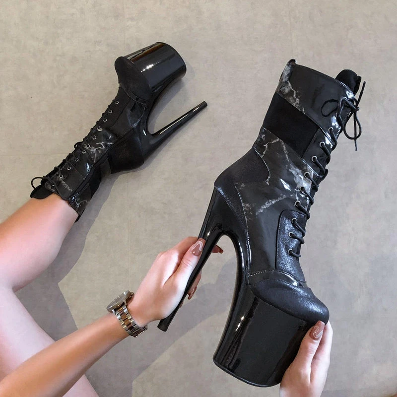 Hella Heels EmpireKicks 8inch Boots - Black Marble