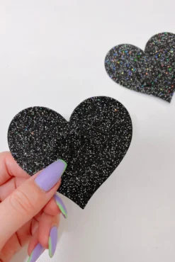 Naughty Thoughts Heart Pasties - Black Glitter (5 Pairs)