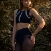 Hamade Activewear Lace Up Top - Black/White All Pole Wear