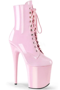 Pleaser USA Flamingo-1020 8inch Pleaser Boots - Patent Baby Pink Shoes