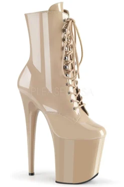 Pleaser USA Flamingo-1020 8inch Pleaser Boots - Patent Beige Shoes