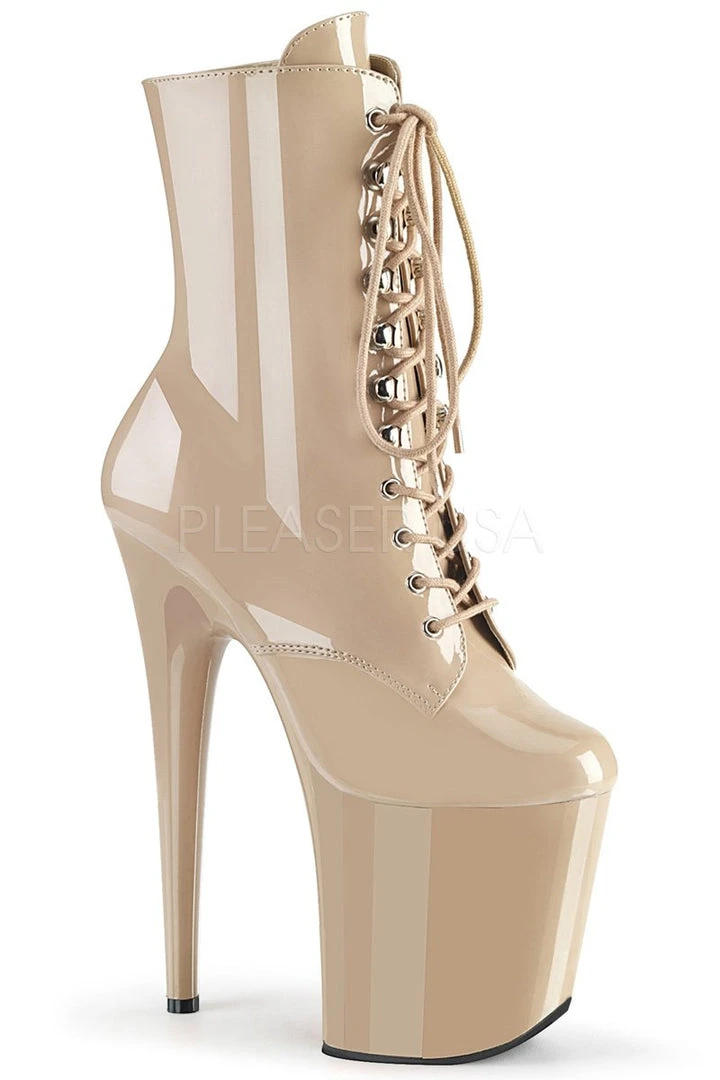 Pleaser USA Flamingo-1020 8inch Pleaser Boots - Patent Beige Shoes