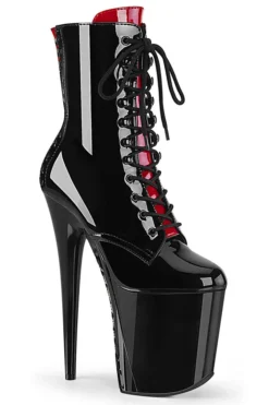 Pleaser USA Flamingo-1020FH 8inch Pleaser Boots - Black/Red Corset