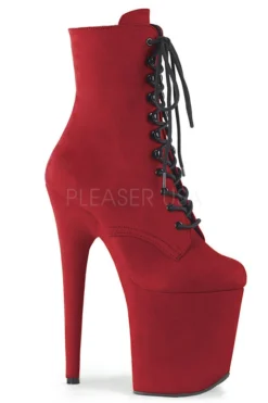 Pleaser USA Flamingo-1020FS Faux Suede 8inch Pleaser Boots - Red Shoes