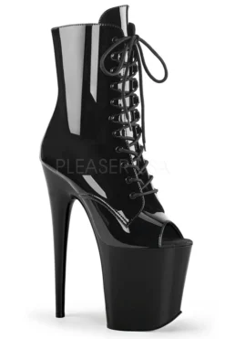 Shoes Pleaser USA Flamingo-1021 8inch Pleaser Peep Toe Boots - Patent Black