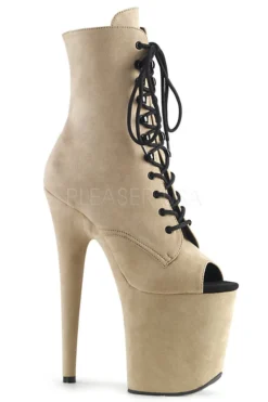Pleaser USA Flamingo-1021FS Faux Suede 8inch Peep Toe Pleaser Boots - Beige