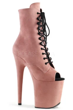 Shoes Pleaser USA Flamingo-1021FS Faux Suede 8inch Peep Toe Pleaser Boots - Baby Pink