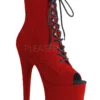 Pleaser USA Flamingo-1021FS Faux Suede 8inch Peep Toe Pleaser Boots - Red Shoes
