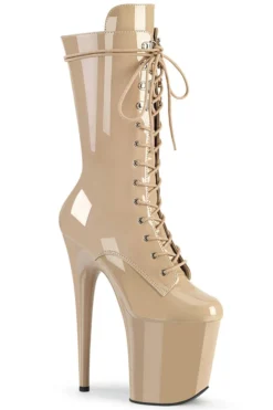 Shoes Pleaser USA Flamingo-1050 8inch Pleaser Boots - Patent Beige