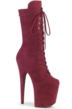 Pleaser USA Flamingo-1050FS Faux Suede 8inch Pleaser Boots - Burgundy Shoes