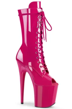 Shoes Pleaser USA Flamingo-1051 8inch Peep Toe Pleaser Boots - Patent Hot Pink