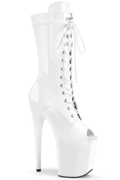 Pleaser USA Flamingo-1051 8inch Peep Toe Pleaser Boots - Patent White Shoes