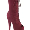 Pleaser USA Flamingo-1051FS Faux Suede 8inch Peep Toe Pleaser Boots - Burgundy Shoes