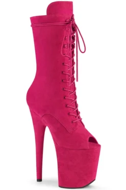 Pleaser USA Flamingo-1051FS Faux Suede 8inch Peep Toe Pleaser Boots - Hot Pink Shoes