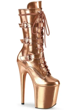 Shoes Pleaser USA Flamingo-1053 8inch Metallic Pleaser Boots - Rose Gold
