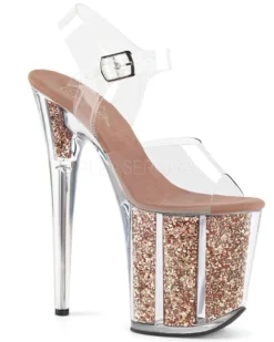 Pleaser USA Flamingo-808G Glitter Filled 8inch Pleasers - Rose Gold