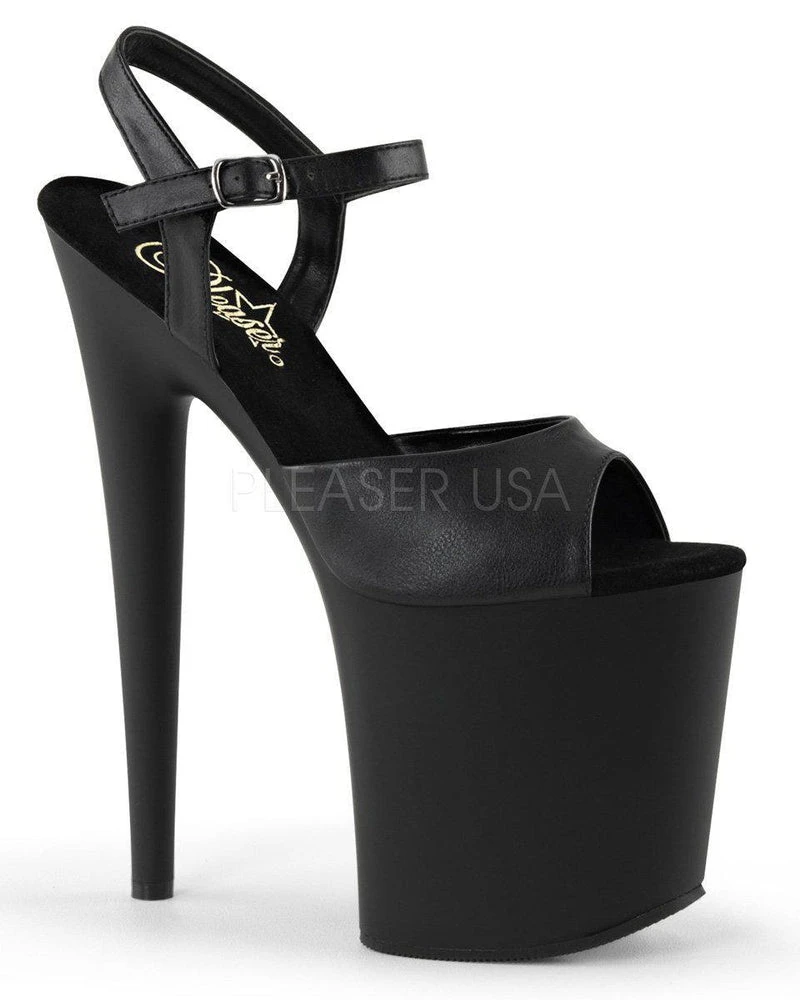 Shoes Pleaser USA Flamingo-809 Faux Leather 8inch Pleasers - Matte Black
