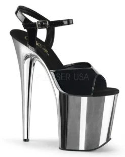 Pleaser USA Flamingo-809 8inch Pleasers - Black Patent/Chrome Shoes