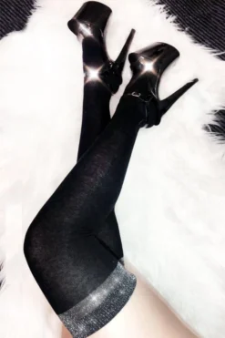Lunalae Glimmer Band Thigh High Socks - Black/Silver