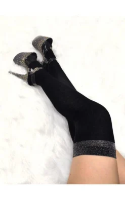 Lunalae Glimmer Band Thigh High Socks - Black/Silver