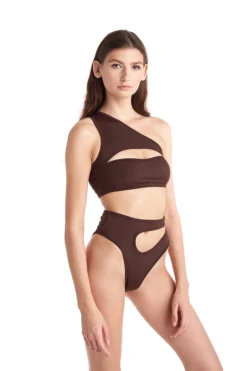 Hamade Activewear Asymmetric High Cut Bottoms - Dark Brown