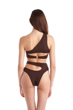 Hamade Activewear Asymmetric High Cut Bottoms - Dark Brown