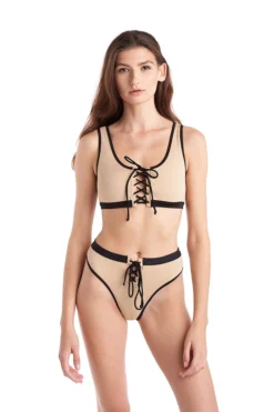 Hamade Activewear Lace Up High Cut Bottoms - Sand/Black