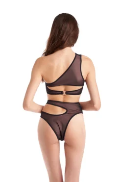 Hamade Activewear Asymmetric Mesh High Cut Bottoms - Black/Sand