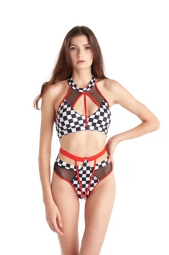 Hamade Activewear Halter Neck Top - Checkered Print All Pole Wear