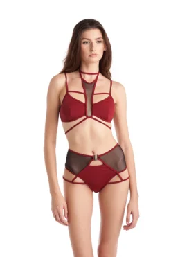 All Pole Wear Hamade Activewear High Waisted Mesh Garter Bottoms - Brick Red