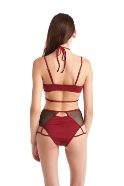 All Pole Wear Hamade Activewear High Waisted Mesh Garter Bottoms - Brick Red