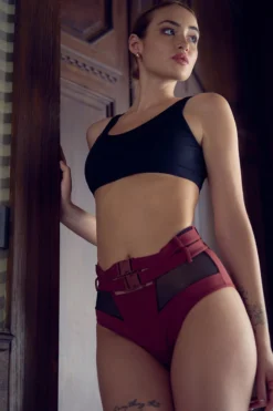 Hamade Activewear High Waisted Buckle Bottoms - Brick Red