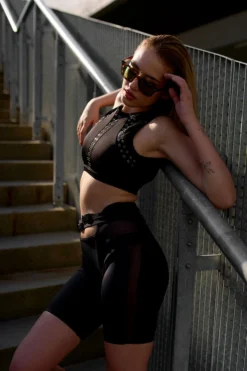 Hamade Activewear Eyelet High Neck Top - Black