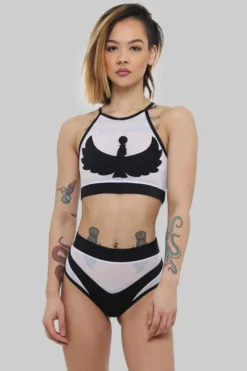 Creatures Of XIX I S I S High Waisted Bottoms - Black With White Mesh