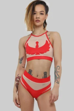All Pole Wear Creatures Of XIX I S I S High Waisted Bottoms - Red With Sand Mesh