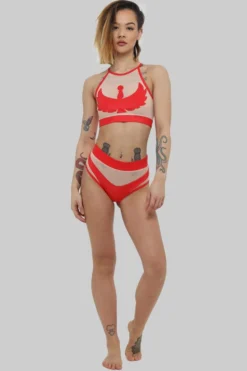 Creatures Of XIX I S I S Halter Top - Red With Sand Mesh All Pole Wear