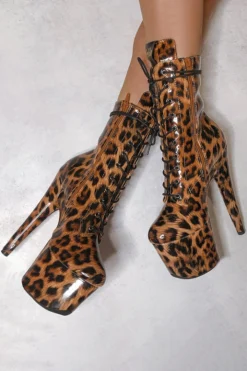 Shoes Hella Heels EmpireKicks 7inch Booties - Leopard