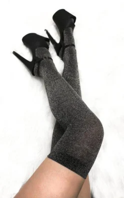Lunalae Lurex Thigh High Socks - Black