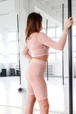 REV ACTIV Mesh Long Sleeved Crop Top - Beige All Pole Wear