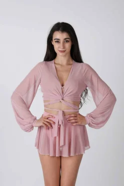 REV ACTIV Mesh Wrap Blouse - Pink All Pole Wear