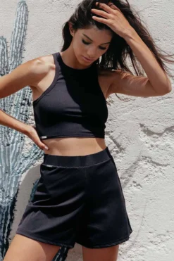 Paradise Chick Miami Loose Shorts - Ribbed Black