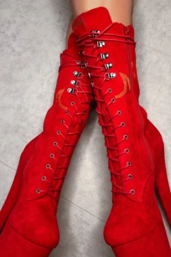 Hella Heels HellGirl Front Lace 7inch Boots - Red/Yellow