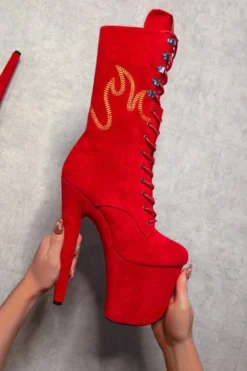 Shoes Hella Heels HellGirl Front Lace 8inch Boots - Red/Yellow