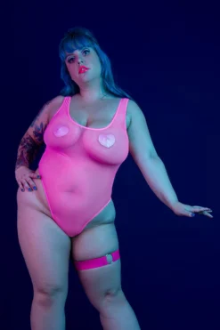 All Pole Wear Rolling Fierce Bodysuit - Neon Pink Mesh