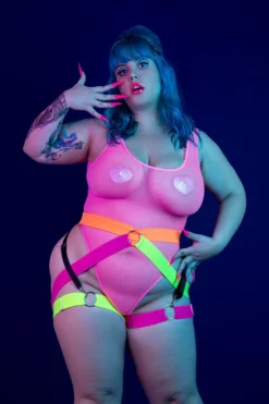 All Pole Wear Rolling Fierce Bodysuit - Neon Pink Mesh